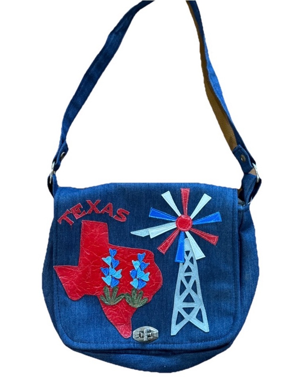 Vtg 60's AMERICANA Handbag Lone Star State TEXAS Flower MoD DENIM Shoulder Purse